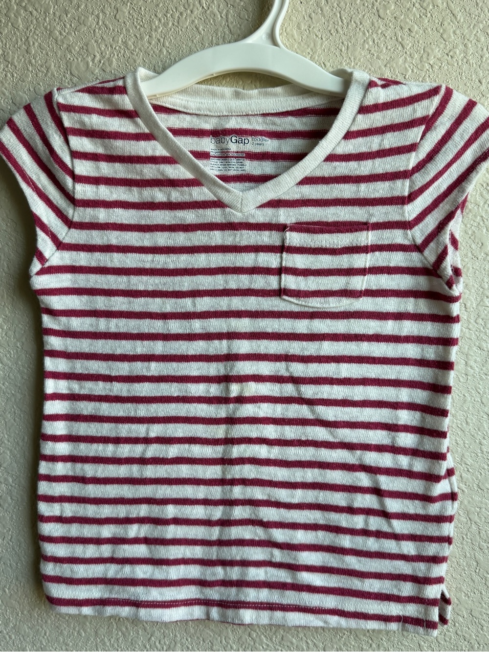 GAP Red & White Striped V-Neck Short Sleeve Tee